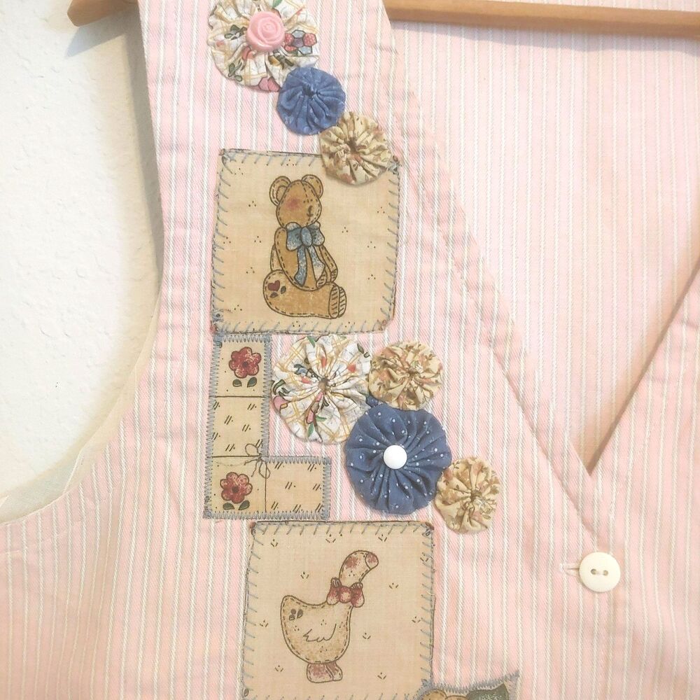VTG Handmade Vest Country Farm Animals Button Patchwork Applique Cottagecore - Picture 2 of 8